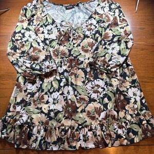 Avenue Womens Floral Print Long Sleeve‎ Ruffle Hem Top Tunic Blouse 18/20